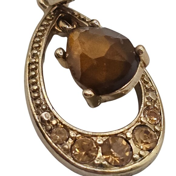 Women's Unsigned Gold-Tone Tear Dangle Drop Brown Rhinestone Stud Earrings - Picture 9 of 10